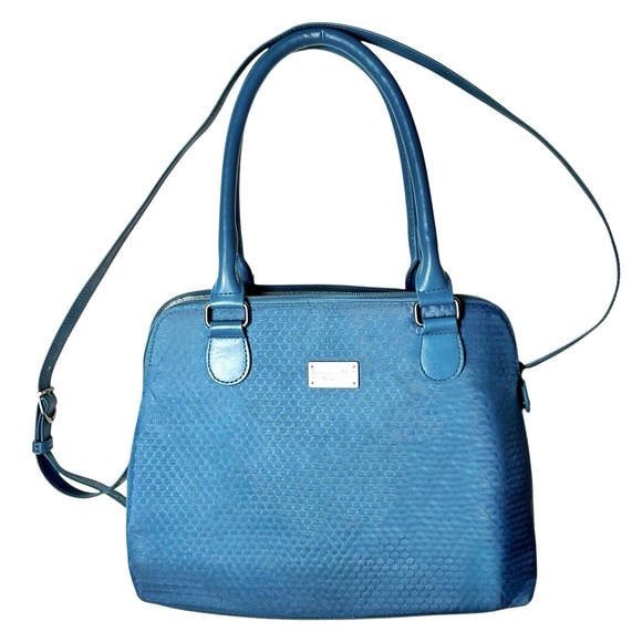 BAGGALLINI Natalie Satchel Teal Embossed Convertible Crossbody Organizer Handbag - Picture 1 of 13